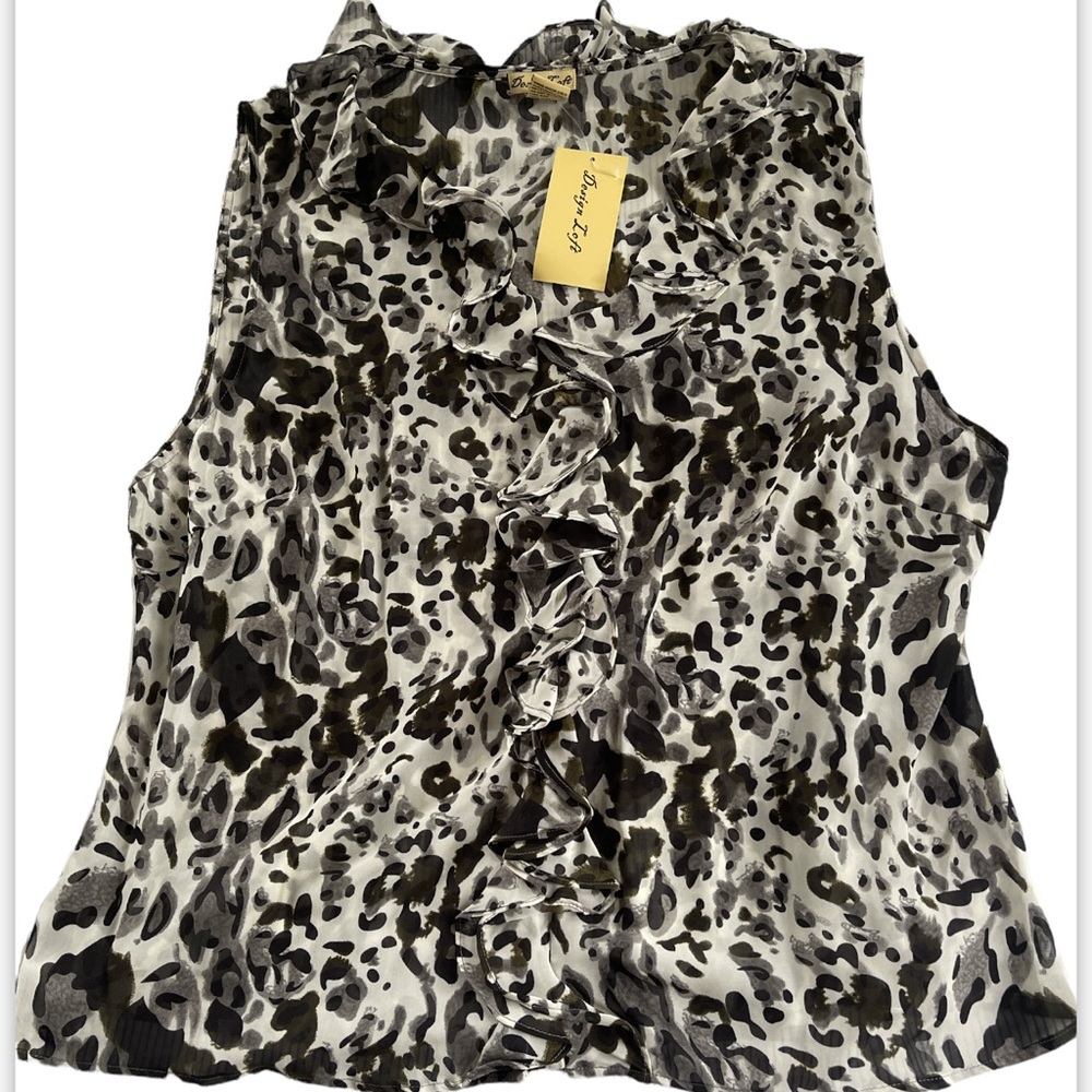 NEW Design Loft Sheer Leopard Print Ruffle Top - Picture 4 of 6